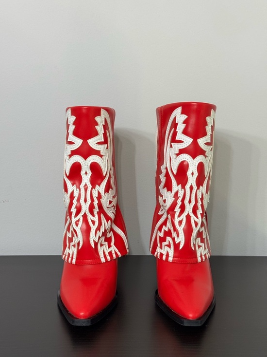 Shoes - Red Western-Inspired Embroidered Women's Boots